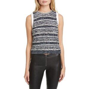 Alice + Olivia Black & White Tweed Knit Sleeveless Top W/ Chain Trim, Size M NWT